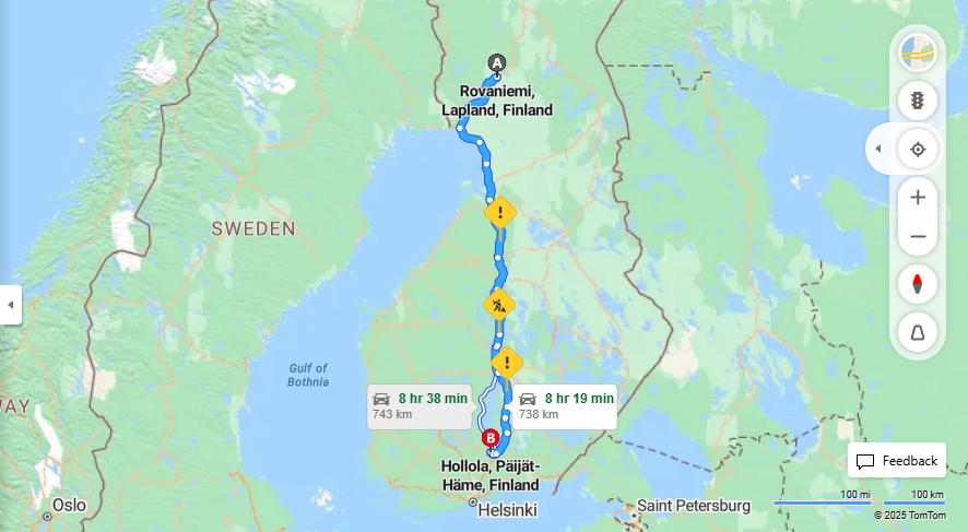 Rovaniemesta Hollolaan - Etaisyys, Ajo, Kuljetus ja Matkustusmahdollisuudet