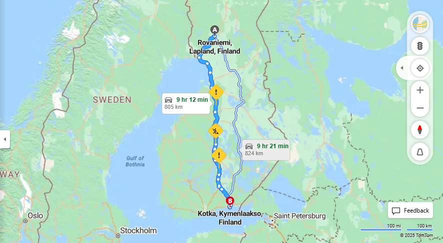 Rovaniemesta Kotkaan - Etaisyys, Ajomatka, Kuljetus ja Matkavaihtoehdot