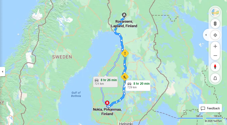 Rovaniemesta Nokialle - Etaisyys, Ajo, Kuljetus ja Matkustustavat