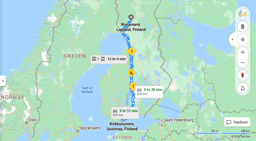 Rovaniemi - Kirkkonummi: Etaisyys, Ajo, Liikenne ja Matkustusvaihtoehdot