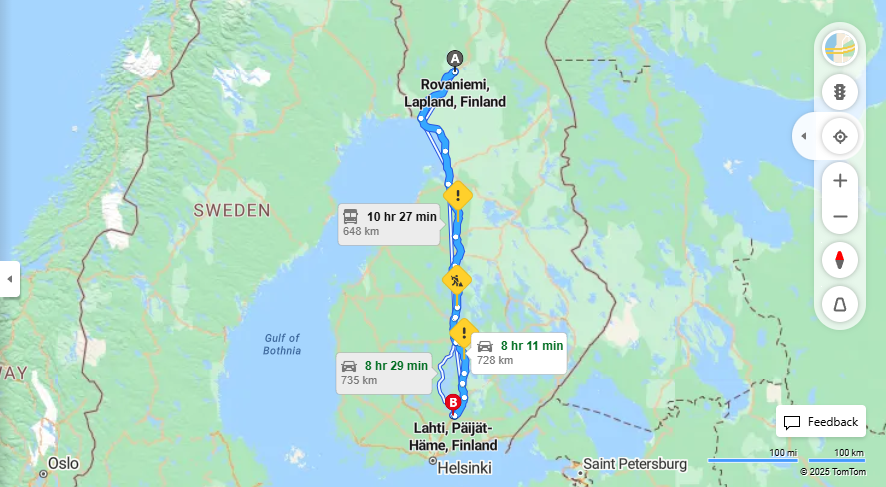 Rovaniemi Lahti - Etaisyys, Ajo, Kuljetus ja Matkavaihtoehdot