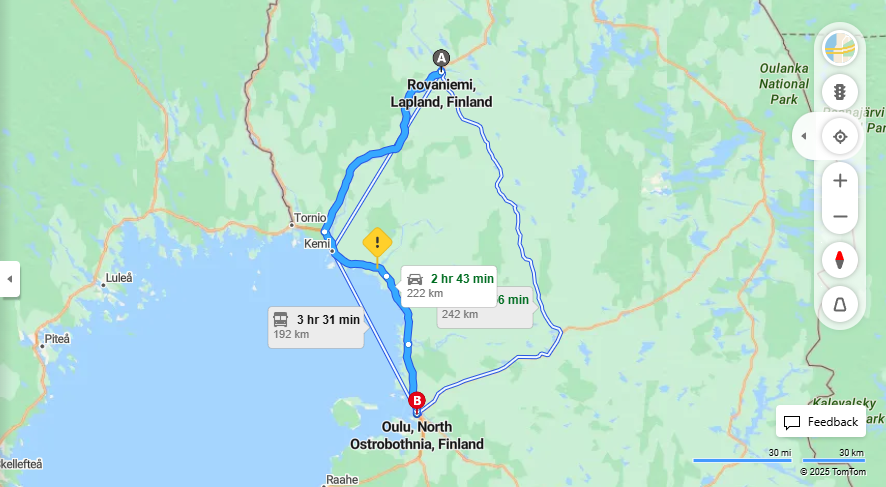 Rovaniemi-Oulu: Etaisyys, Ajo, Kuljetus ja Matkavaihtoehdot