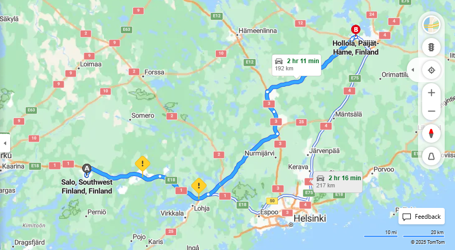 Salo - Hollola: Etaisyys, Ajomatka, Kuljetus ja Matkustusvaihtoehdot