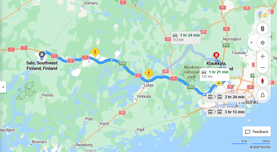 Salo - Klaukkala: Etaisyys, Ajomatka, Kuljetus ja Matkustusvaihtoehdot