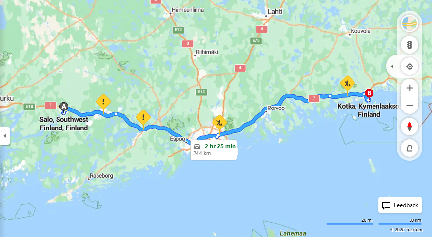 Salo - Kotka: Valimatka, Ajomatka, Kuljetus ja Matkustusvaihtoehdot