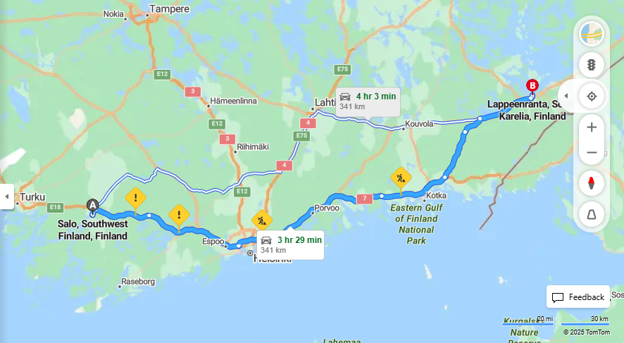 Salo - Lappeenranta: Etaisyydet, Ajo, Liikenne ja Matkustamisvaihtoehdot