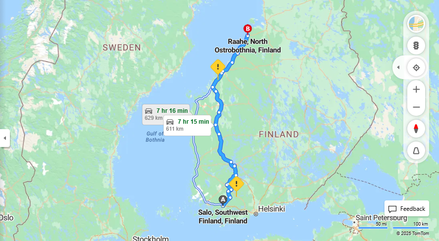 Salo - Raahe: Etaisyys, Ajo, Kuljetus ja Matkustusmahdollisuudet