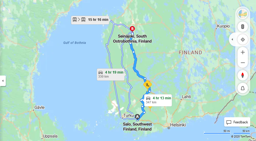 Salo - Seinajoki: Etaisyys, Ajo, Liikenne ja Matkustusvaihtoehdot