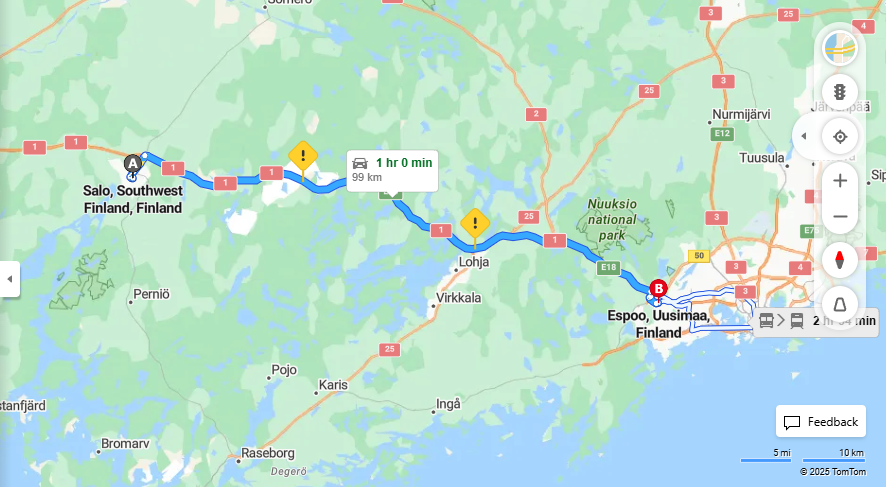 Salosta Espooseen - Etaisyys, Ajo, Liikennemuodot ja Matkustusvaihtoehdot