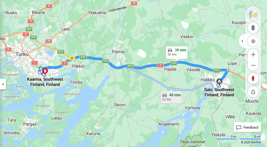 Salosta Kaarinaan - Etaisyys, Ajo, Kuljetus ja Matkustusvaihtoehdot