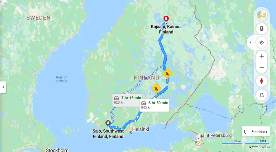 Salosta Kajaaniin - Etaisyys, Ajomatka, Liikenne ja Matkustusvaihtoehdot