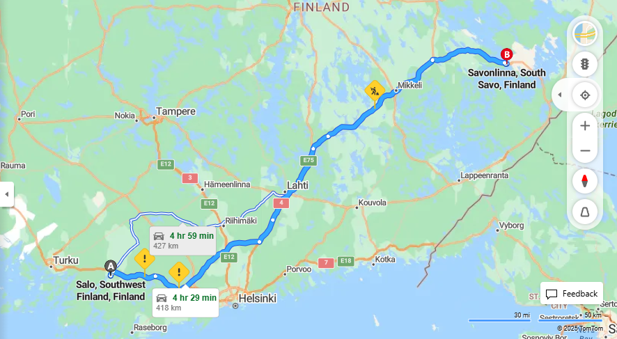 Salosta Savonlinnaan - Etaisyydet, Ajomatkat, Kuljetus ja Matkustusvaihtoehdot