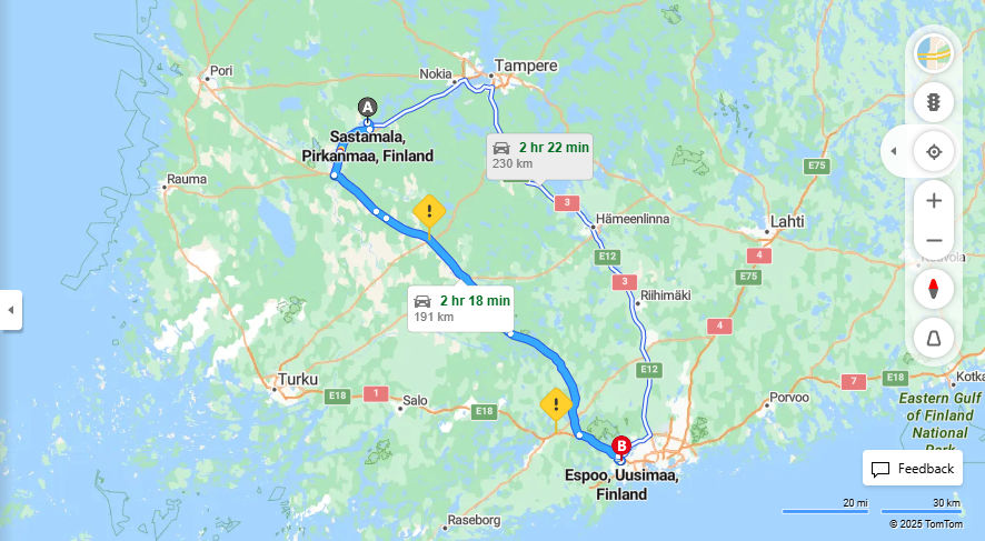 Sastamalasta Espooseen - Etaisyys, Ajo, Kuljetus ja Matkustusvaihtoehdot