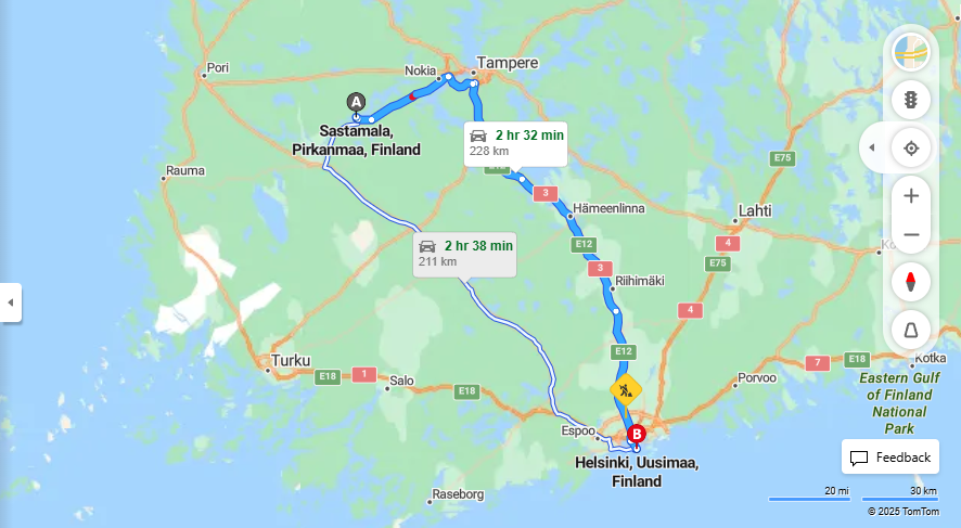 Sastamalasta Helsinkiin - Etaisyys, Ajo, Kuljetus ja Matkavaihtoehdot