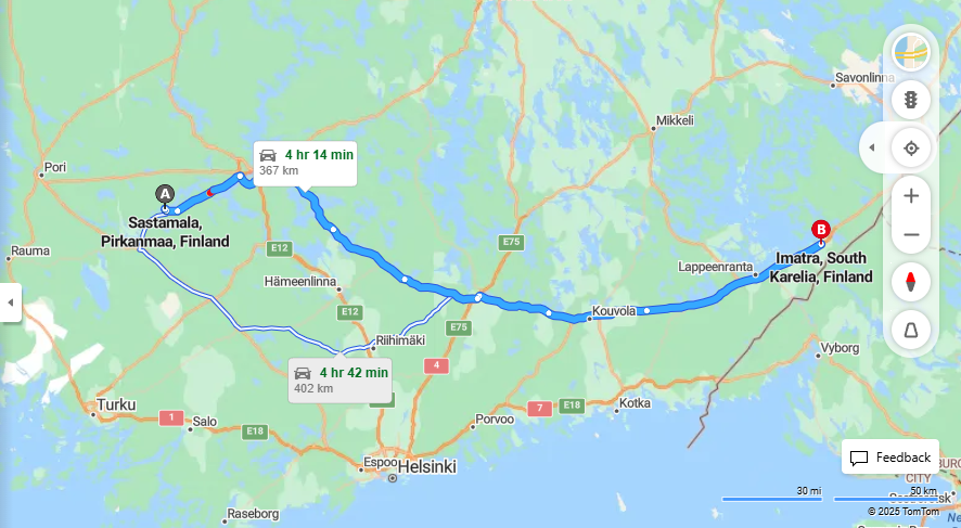 Sastamalasta Imatralle - Etaisyys, Ajo, Liikenne ja Matkustamisvaihtoehdot