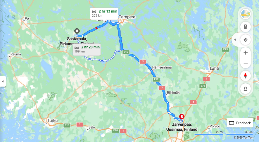 Sastamalasta Jarvenpaahan - Etaisyydet, Ajomatka, Kuljetus ja Matkustusvaihtoehdot
