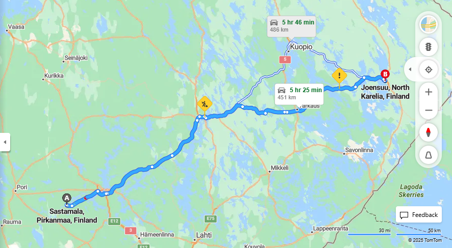 Sastamalasta Joensuuhun - Matka, Ajo, Kuljetus ja Matkustamisvaihtoehdot