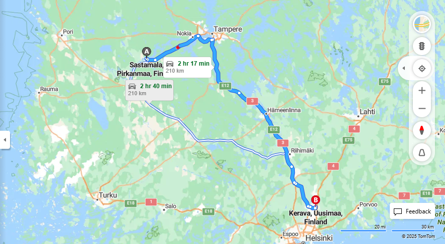 Sastamalasta Keravalle - Etaisyys, Ajo, Kuljetus ja Matkustusvaihtoehdot