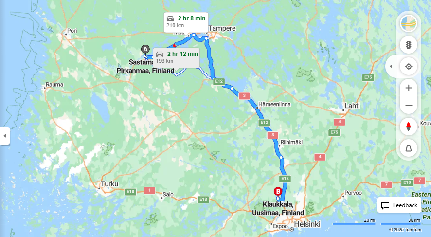 Sastamalasta Klaukkalaan - Etaisyys, Ajaminen, Kuljetus ja Matkustusvaihtoehdot