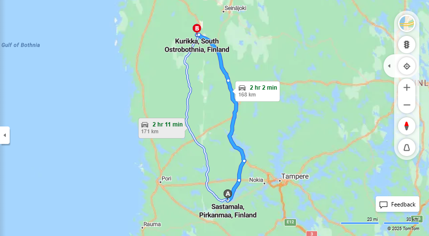 Sastamalasta Kurikkaan - Etaisyys, Ajo, Kuljetus ja Matkustamisvaihtoehdot