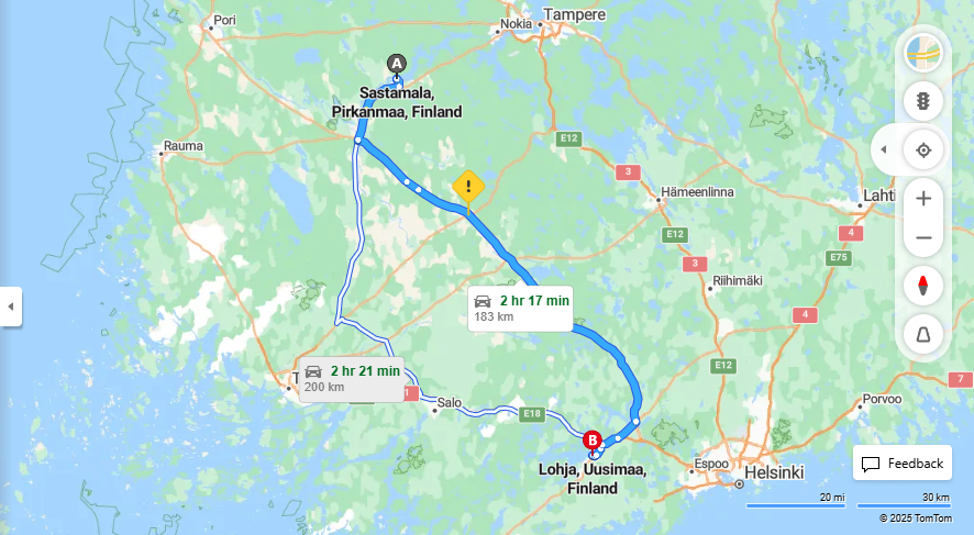 Sastamalasta Lohjalle - Etaisyys, Ajomatka, Kuljetus ja Matkustusvaihtoehdot
