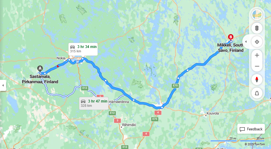 Sastamalasta Mikkeliin - Etaisyys, Ajo, Liikenne ja Matkustusmahdollisuudet