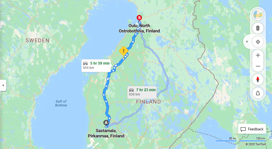 Sastamalasta Ouluun - Etaisyys, Ajaminen, Kuljetus ja Matkavaihtoehdot
