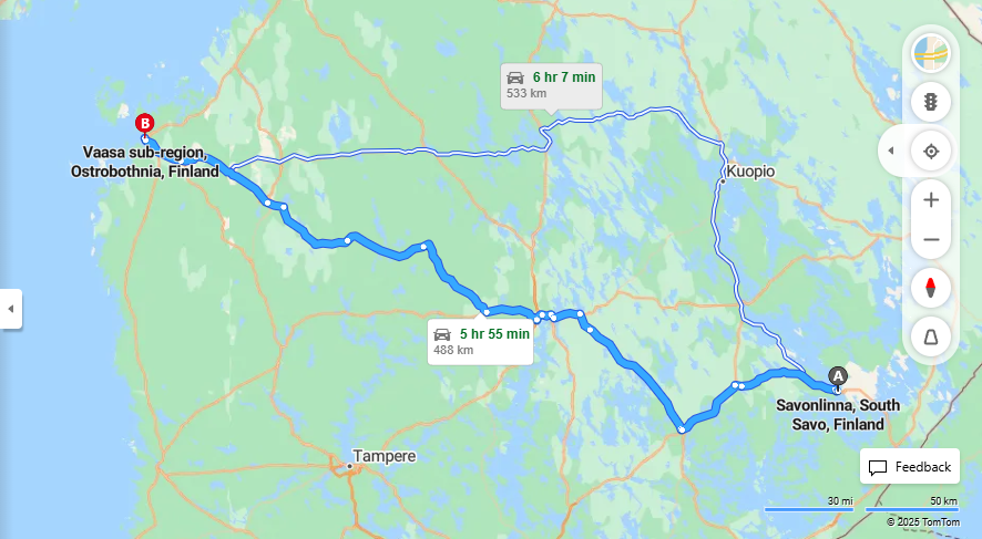 Savonlinna - Vaasaan: Etaisyys, Ajo, Kuljetus ja Matkustusmahdollisuudet