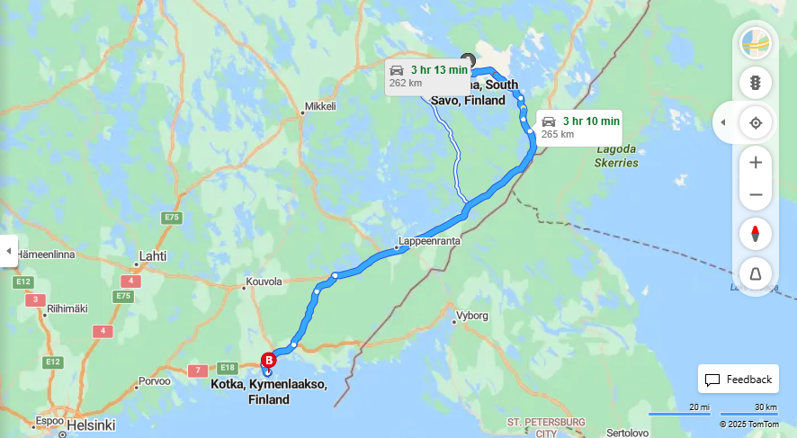Savonlinnan ja Kotkan valinen matka: Etaisyys, Ajo, Liikenne ja Matkustamisvaihtoehdot