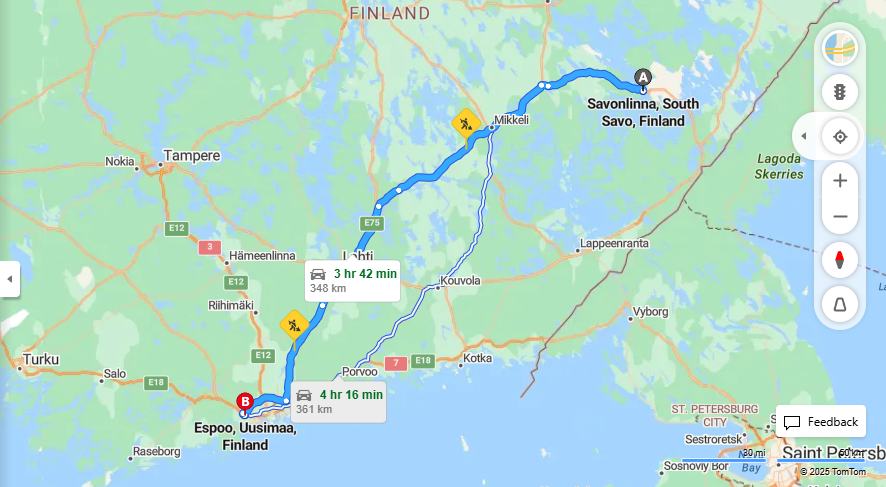 Savonlinnasta Espooseen - Etaisyys, Ajaminen, Kuljetus ja Matkustusvaihtoehdot