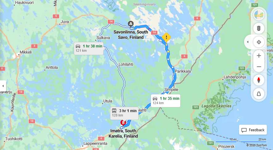 Savonlinnasta Imatralle - Etaisyys, Ajomatka, Liikenne ja Matkustusvaihtoehdot
