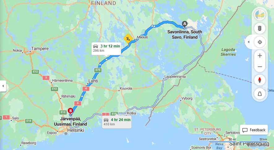 Savonlinnasta Jarvenpaahan - Etaisyys, Ajomatka, Liikenne ja Matkustamismahdollisuudet