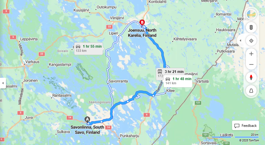 Savonlinnasta Joensuuhun - Etaisyys, Ajo, Kuljetus ja Matkavaihtoehdot