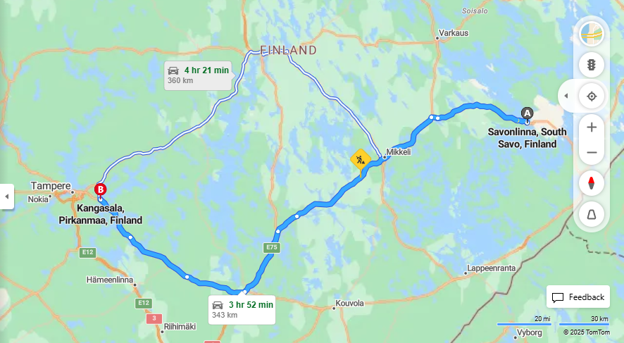 Savonlinnasta Kangasalaan - Matka, Ajo, Liikenne ja Matkustamisvaihtoehdot