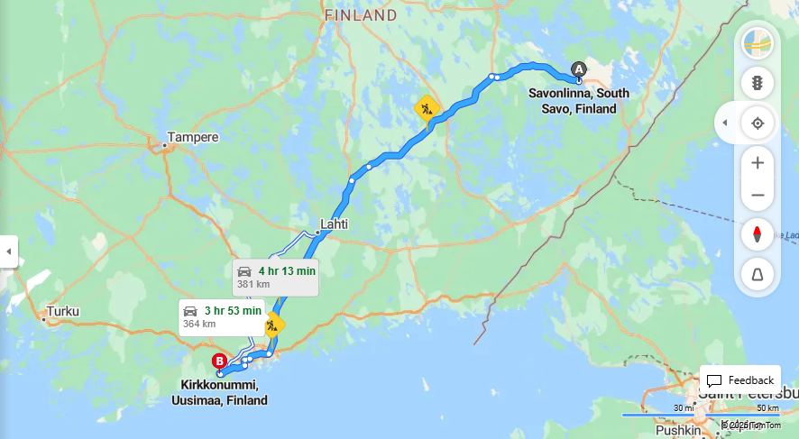Savonlinnasta Kirkkonummelle - Etaisyys, Ajo, Liikkuminen ja Matkustusvaihtoehdot