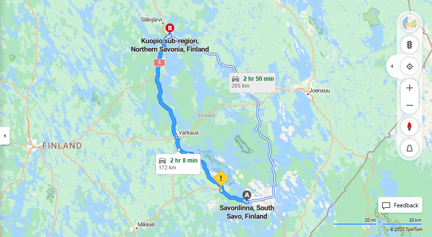 Savonlinnasta Kuopioon - Etaisyys, Ajo, Kuljetus ja Matkavaihtoehdot