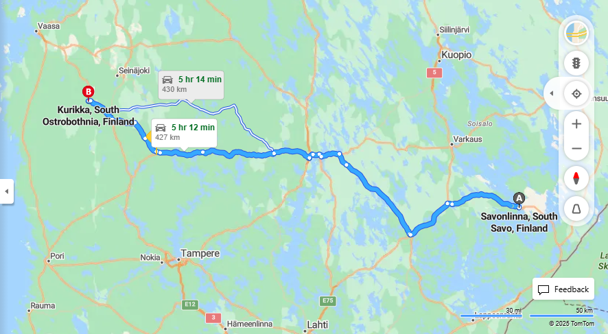 Savonlinnasta Kurikkaan - Etaisyys, Ajo, Kuljetus ja Matkustusvaihtoehdot