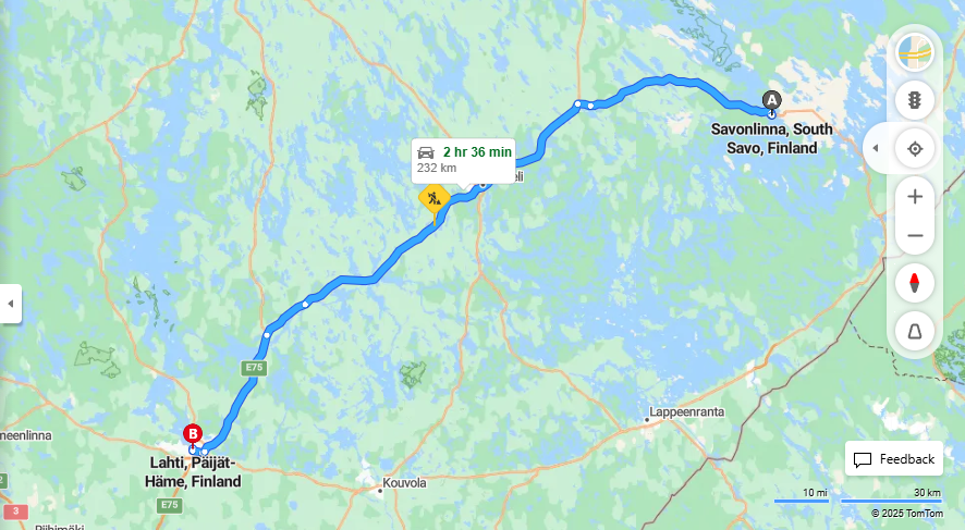 Savonlinnasta Lahteen - Etaisyys, Ajo, Kuljetus ja Matkavaihtoehdot