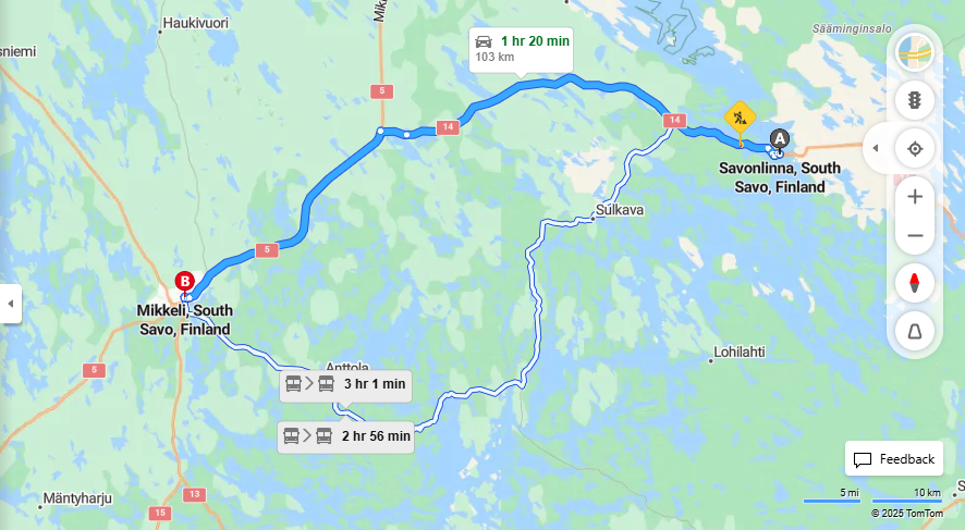 Savonlinnasta Mikkeliin - Etaisyys, Ajo, Julkinen Liikenne ja Matkustusvaihtoehdot