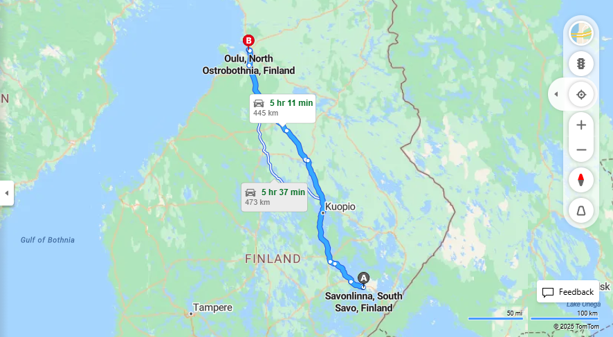 Savonlinnasta Ouluun - Etaisyys, Ajo, Liikenne ja Matkustusvaihtoehdot