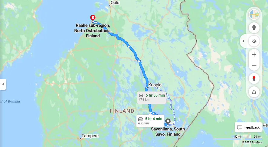 Savonlinnasta Raaheen - Etaisyys, Ajo, Liikenne ja Matkustusmahdollisuudet