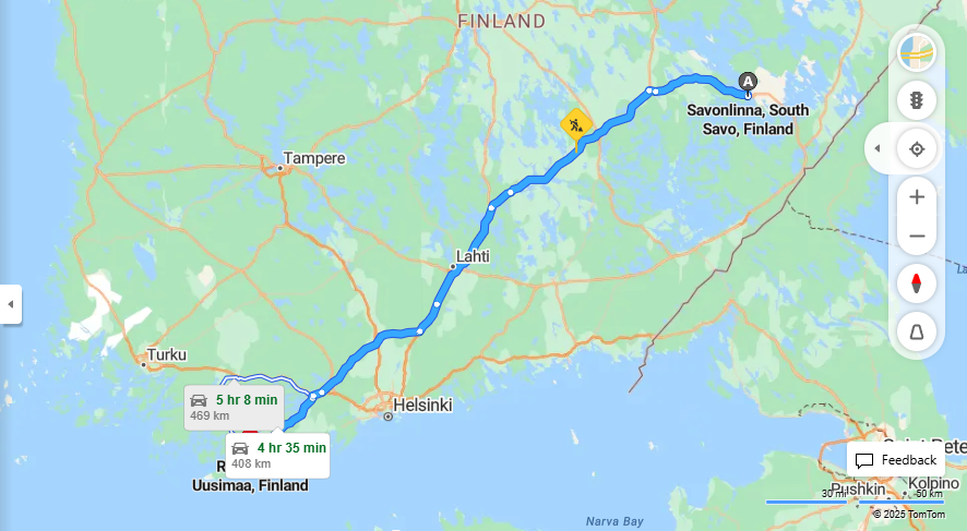 Savonlinnasta Raseborgiin - Etaisyys, Ajaminen, Liikenne ja Matkustusvaihtoehdot