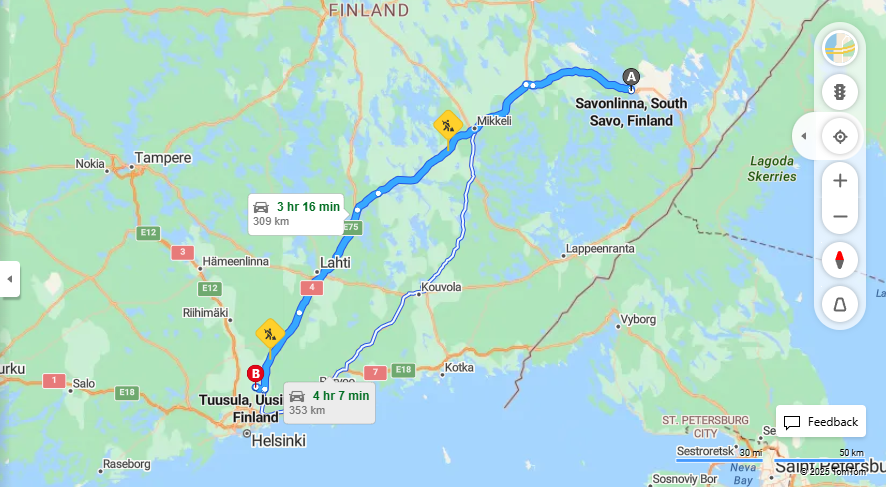 Savonlinnasta Tuusulaan - Etaisyys, Ajomatka, Liikkuminen ja Matkustusvaihtoehdot