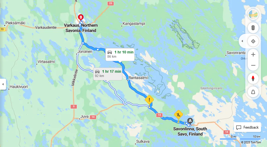 Savonlinnasta Varkautteen - Etaisyys, Ajomatka, Kuljetus ja Matkustamisvaihtoehdot