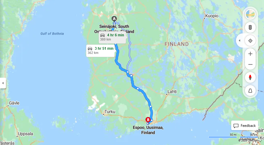 Seinajoelta Espooseen - Etaisyys, Ajo, Liikenne ja Matkustamisvaihtoehdot