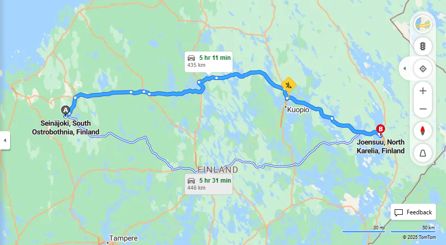 Seinajoelta Joensuuhun - Etaisyys, Ajo, Liikenne ja Matkustusvaihtoehdot