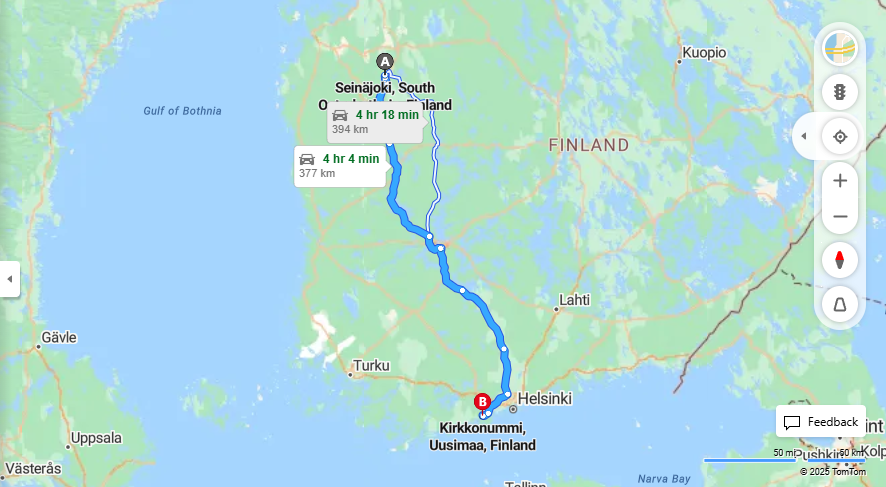 Seinajoelta Kirkkonummelle - Etaisyys, Ajo, Kuljetus ja Matkustamisvaihtoehdot