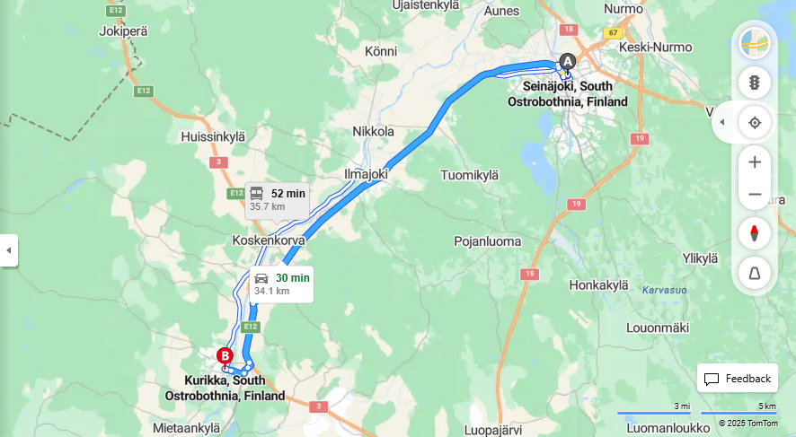 Seinajoelta Kurikkaan - Valimatka, Ajo, Kuljetus ja Matkustusvaihtoehdot