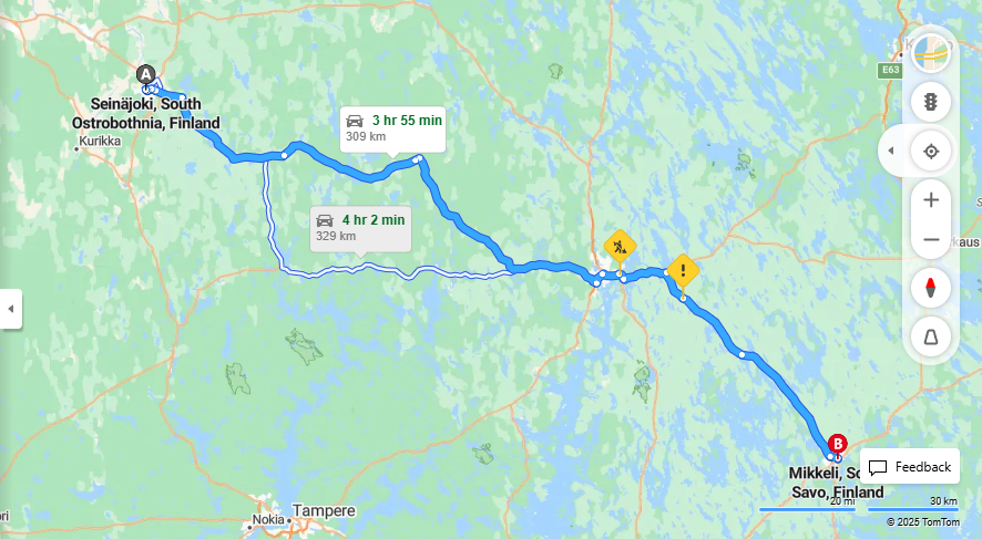 Seinajoelta Mikkeliin - Etaisyys, Ajomatka, Kuljetus ja Matkustusvaihtoehdot