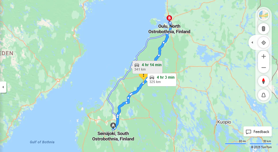 Seinajoelta Ouluun - Etaisyys, Ajo, Kuljetus ja Matkustusmahdollisuudet